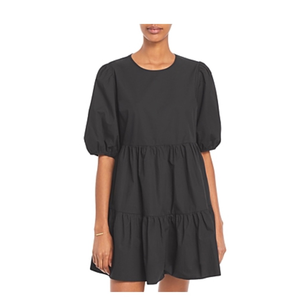 Aqua Ruffled Puff Sleeve Poplin Mini Dress